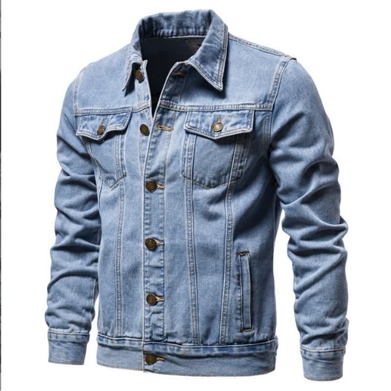 Men's Loose Fit Denim Jacket - Casual Cotton Trucker Jacket with Utility Pockets