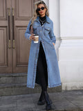 Women's Long Denim Jacket - Casual Loose Fit Denim Trench Coat