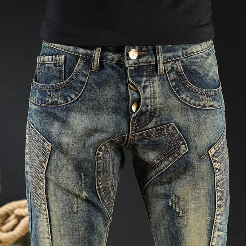 Men's Vintage Straight Leg Jeans - Retro Japanese Loose Fit Denim Pants