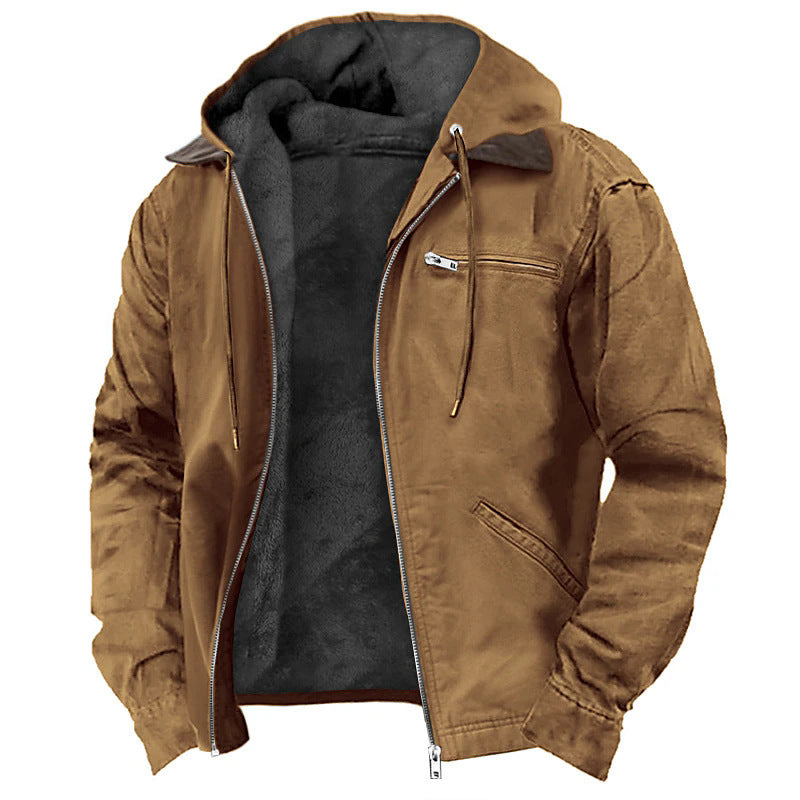 Men's Hooded Fleece Jacket - Casual Zip-Up Winter Hoodie Coat