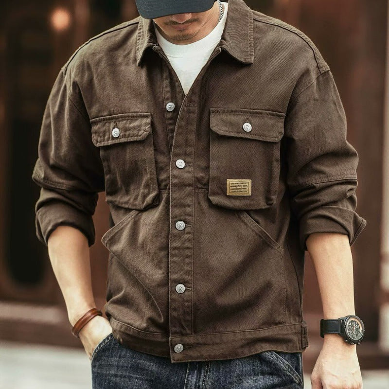 Men's Vintage Washed Denim Jacket - Casual Thick Fleece-Lined Trucker Jacket