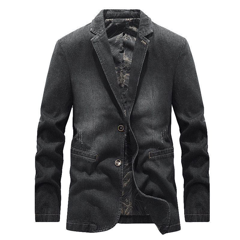 Men's Casual Denim Blazer - Loose Fit Button-Up Denim Jacket