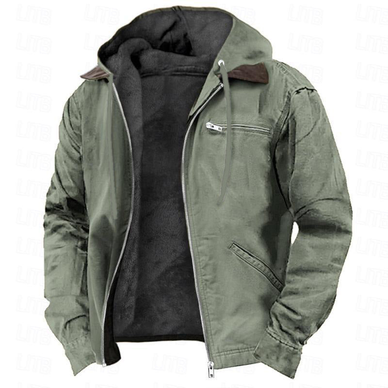 Men's Hooded Fleece Jacket - Casual Zip-Up Winter Hoodie Coat