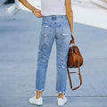 Women's Distressed Skinny Jeans - Stretch Ripped Denim Slim Fit Jeans
