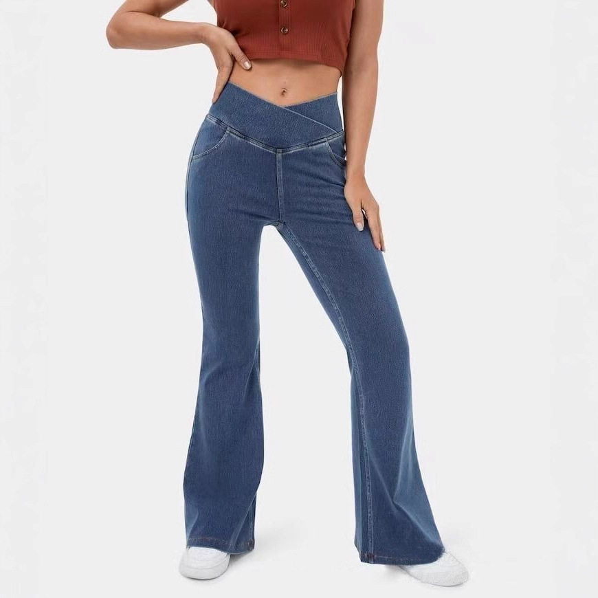 Women's High Waist Flared Jeans - Butt Lifting Stretch Bell Bottom Denim Pants