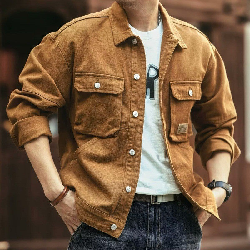 Men's Vintage Washed Denim Jacket - Casual Thick Fleece-Lined Trucker Jacket