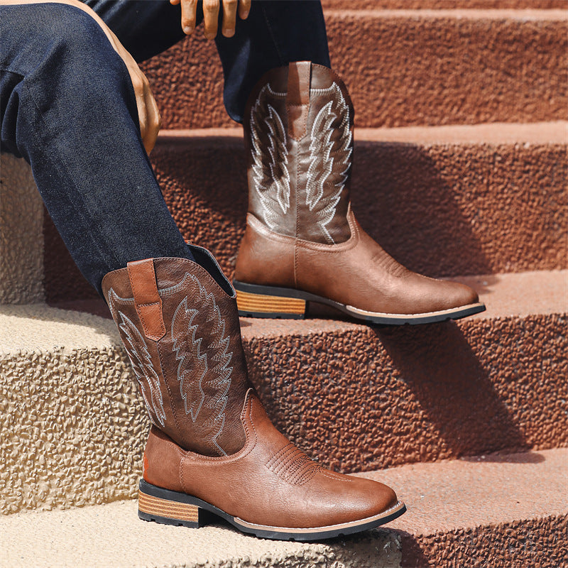 Vintage Western Cowboy Boots – Embroidered Square Toe Boots
