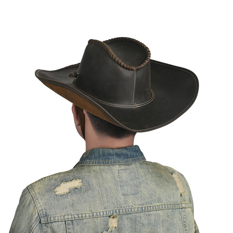 Genuine Leather Cowboy Hat – Handmade Western Wide Brim Hat