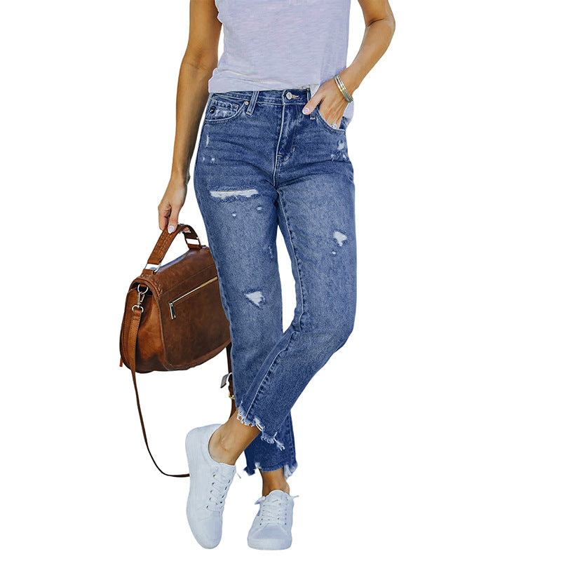 Women's Distressed Skinny Jeans - Stretch Ripped Denim Slim Fit Jeans