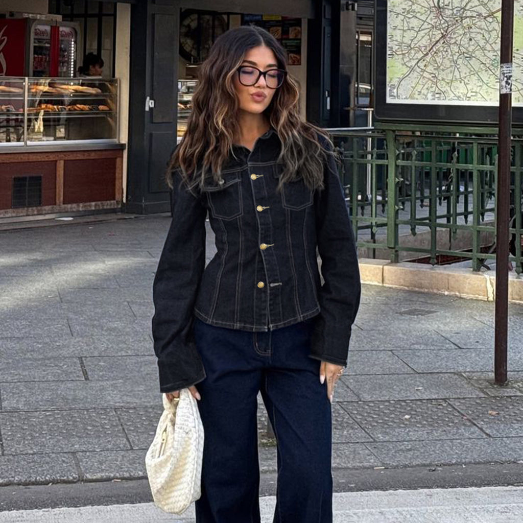 Women's Vintage Denim Shirt - Slim Fit Cotton Button-Up Denim Jacket