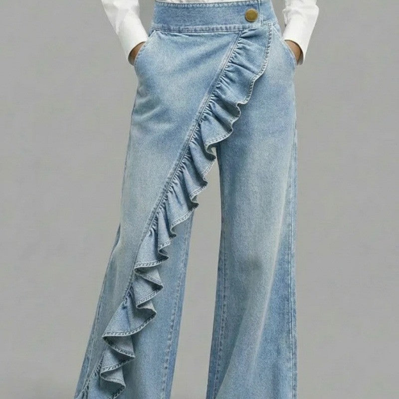Women's Retro Vintage Loose Fit Denim Jeans - Mid Waist Casual Wide Leg Jeans
