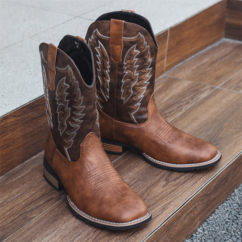 Vintage Western Cowboy Boots – Embroidered Square Toe Boots