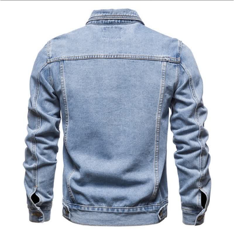 Men's Loose Fit Denim Jacket - Casual Cotton Trucker Jacket with Utility Pockets