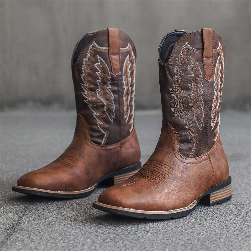 Vintage Western Cowboy Boots – Embroidered Square Toe Boots