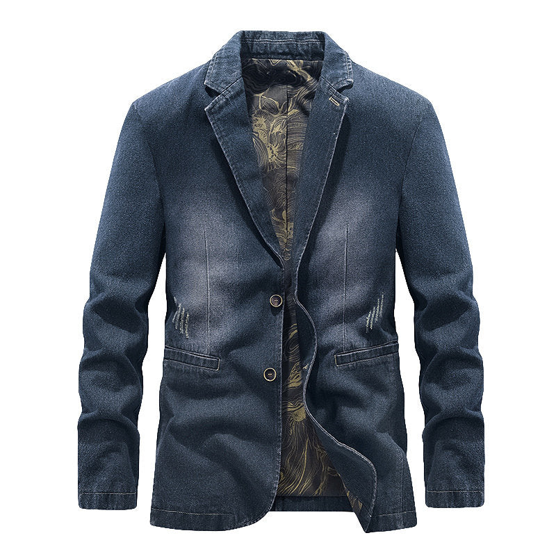Men's Casual Denim Blazer - Loose Fit Button-Up Denim Jacket
