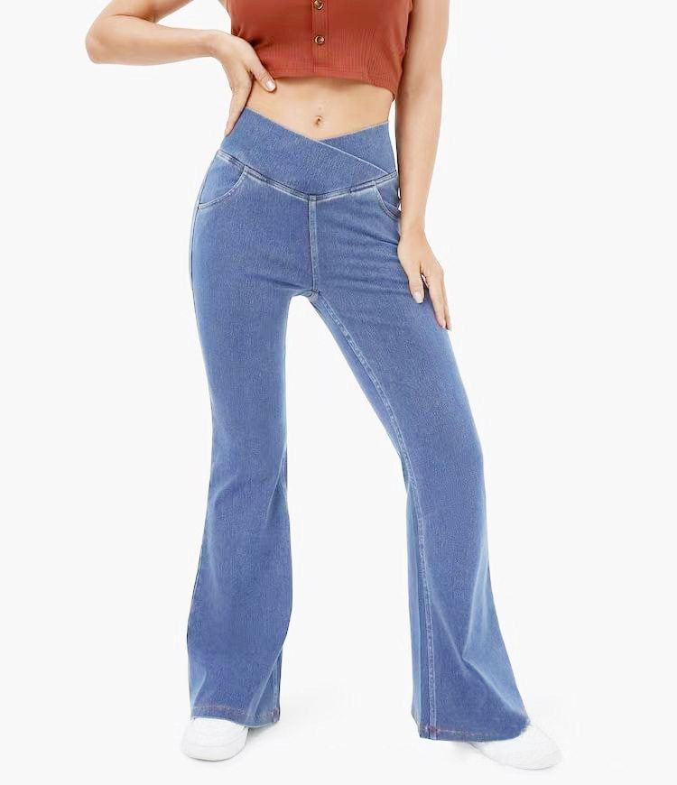 Women's High Waist Flared Jeans - Butt Lifting Stretch Bell Bottom Denim Pants