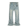 Men's Checkerboard Wide Leg Jeans - Vintage Washed Baggy Denim Pants