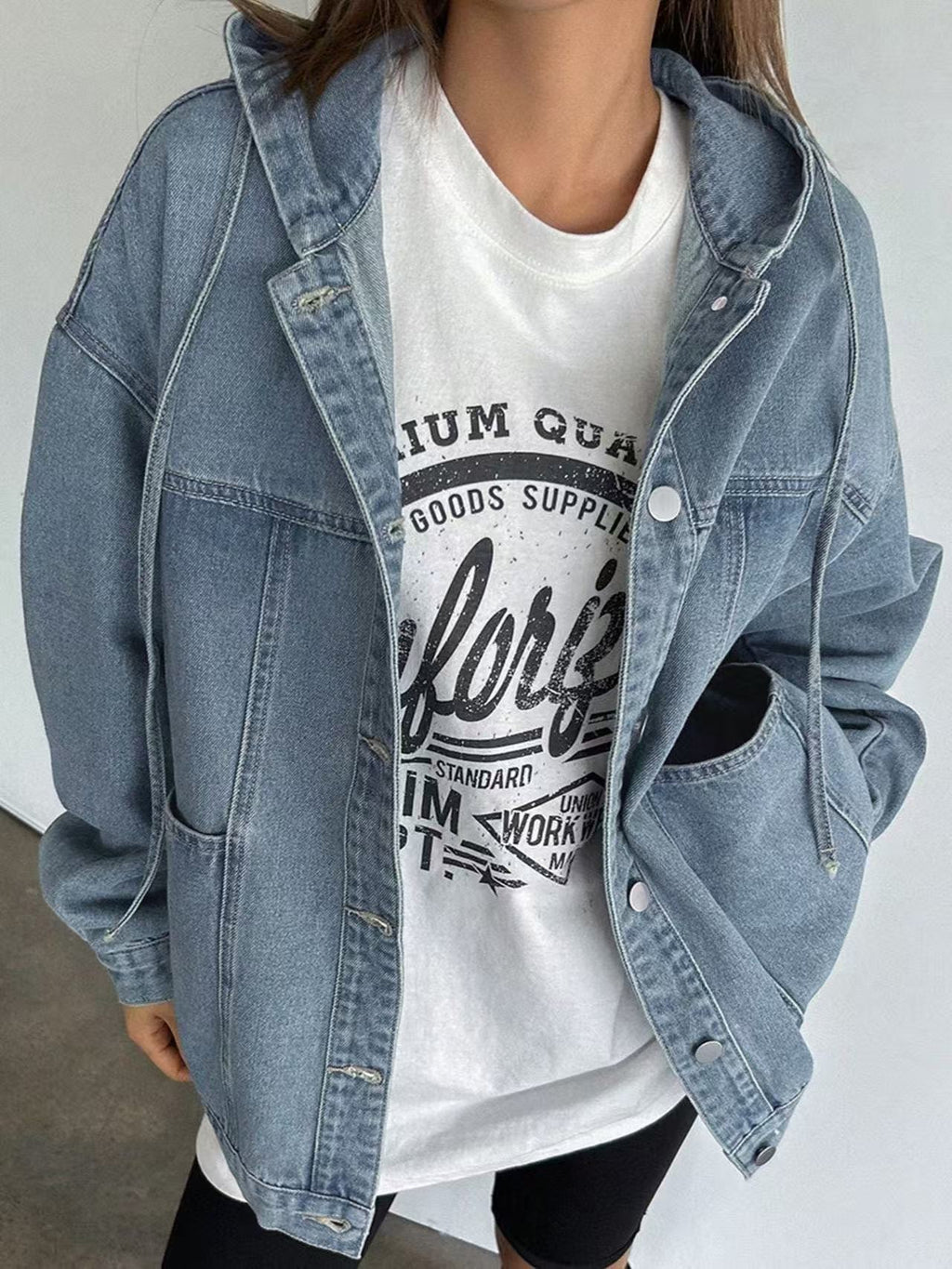 Women's Retro Hooded Denim Jacket - Casual Thick Denim Coat