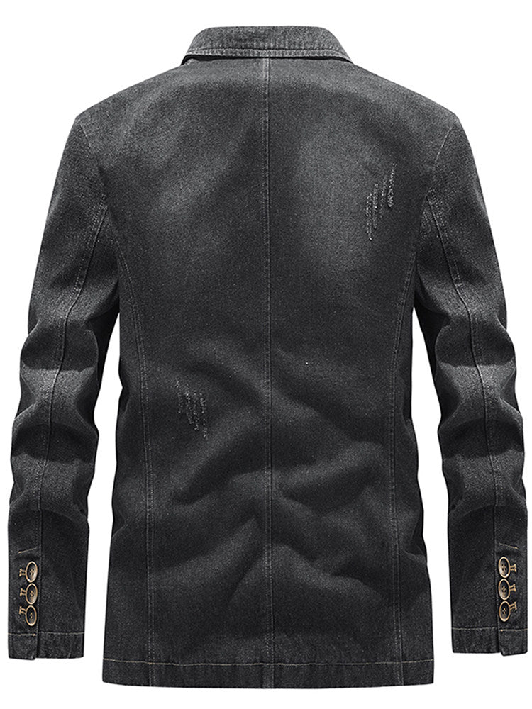 Men's Casual Denim Blazer - Loose Fit Button-Up Denim Jacket