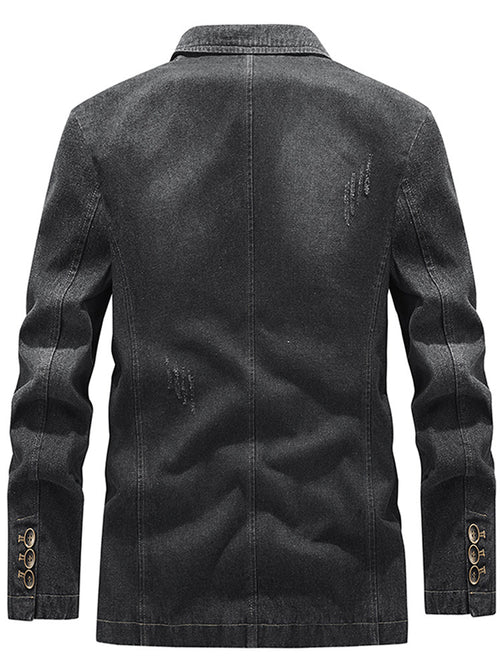 Men's Casual Denim Blazer - Loose Fit Button-Up Denim Jacket
