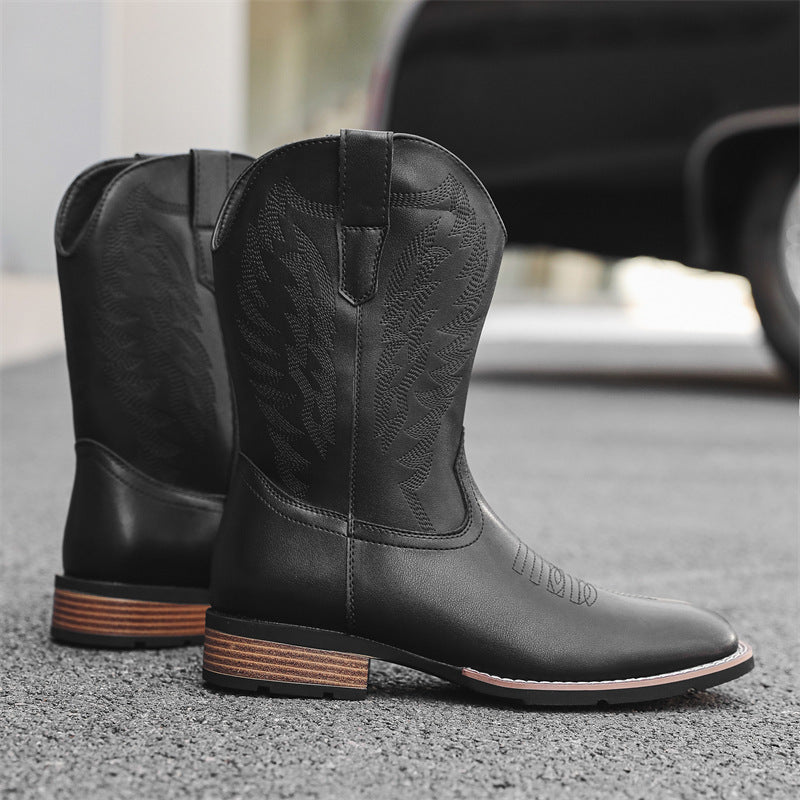 Vintage Western Cowboy Boots – Embroidered Square Toe Boots
