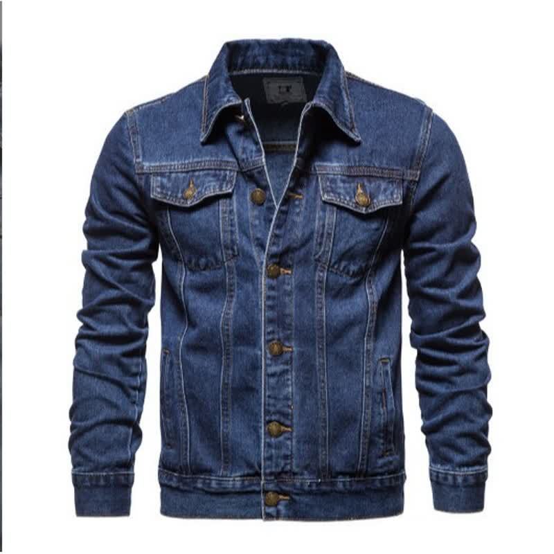 Men's Loose Fit Denim Jacket - Casual Cotton Trucker Jacket with Utility Pockets