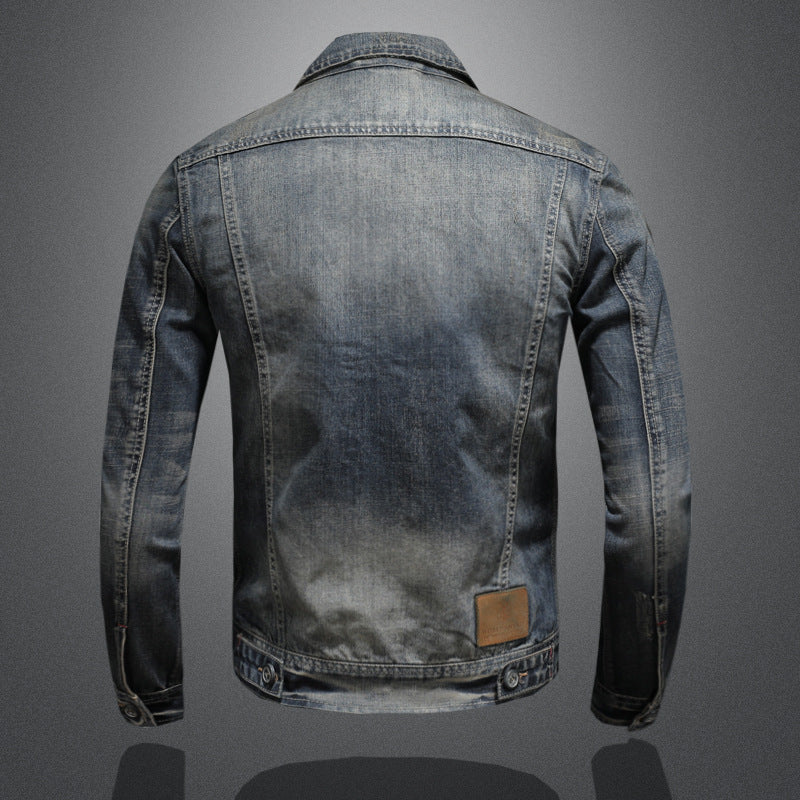 Men's Vintage Denim Jacket - Retro Zip-Up Casual Motorcycle Jacket