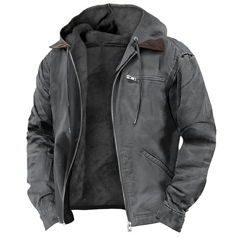 Men's Hooded Fleece Jacket - Casual Zip-Up Winter Hoodie Coat