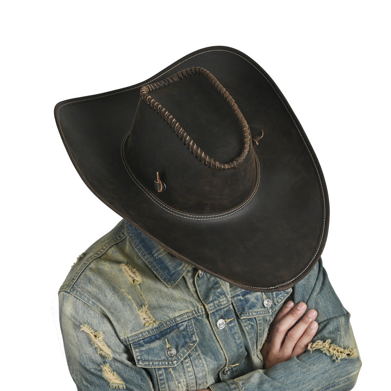 Genuine Leather Cowboy Hat – Handmade Western Wide Brim Hat