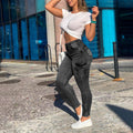 Women's Stretch Skinny Jeans - Mid Waist Denim Leggings with Side Zip