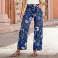 Women's Floral Print High Waist Wide Leg Jeans - Casual Straight Leg Denim Pants