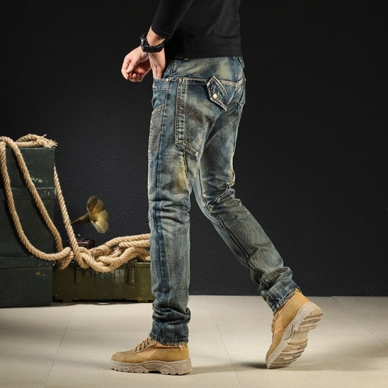 Men's Vintage Straight Leg Jeans - Retro Japanese Loose Fit Denim Pants