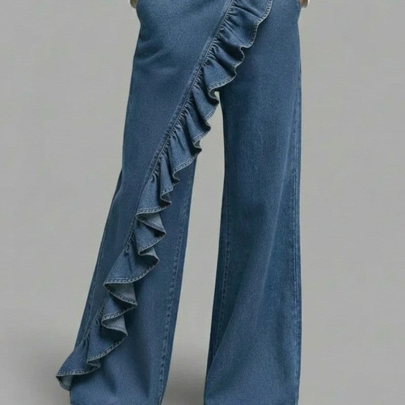 Women's Retro Vintage Loose Fit Denim Jeans - Mid Waist Casual Wide Leg Jeans