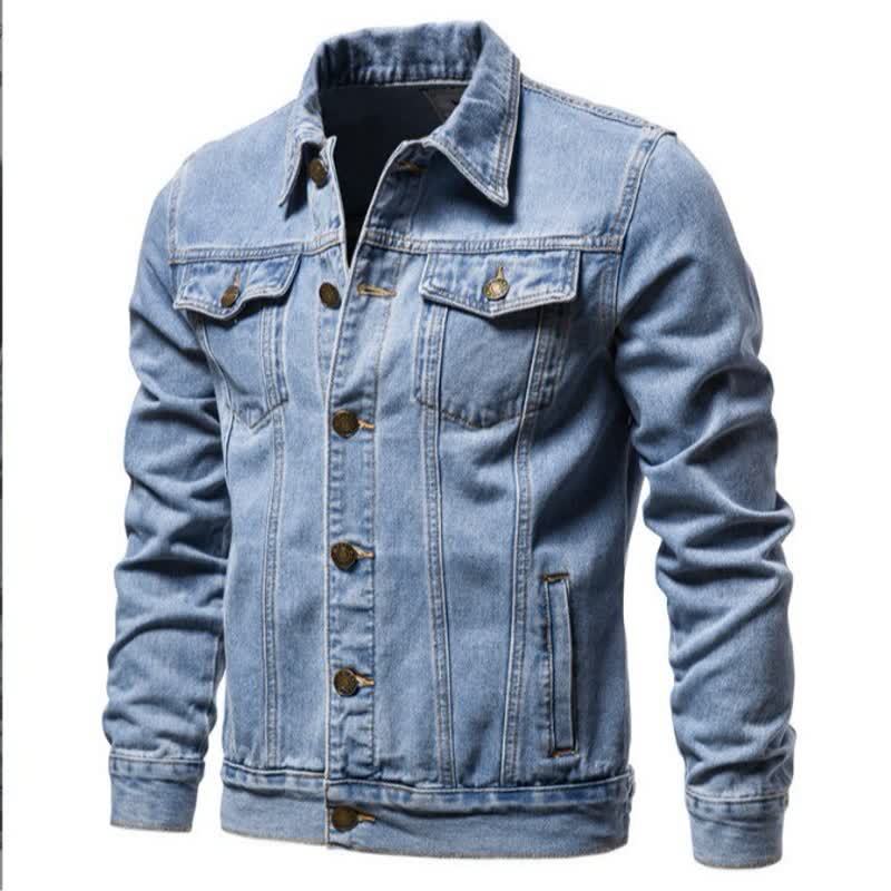 Men's Loose Fit Denim Jacket - Casual Cotton Trucker Jacket with Utility Pockets