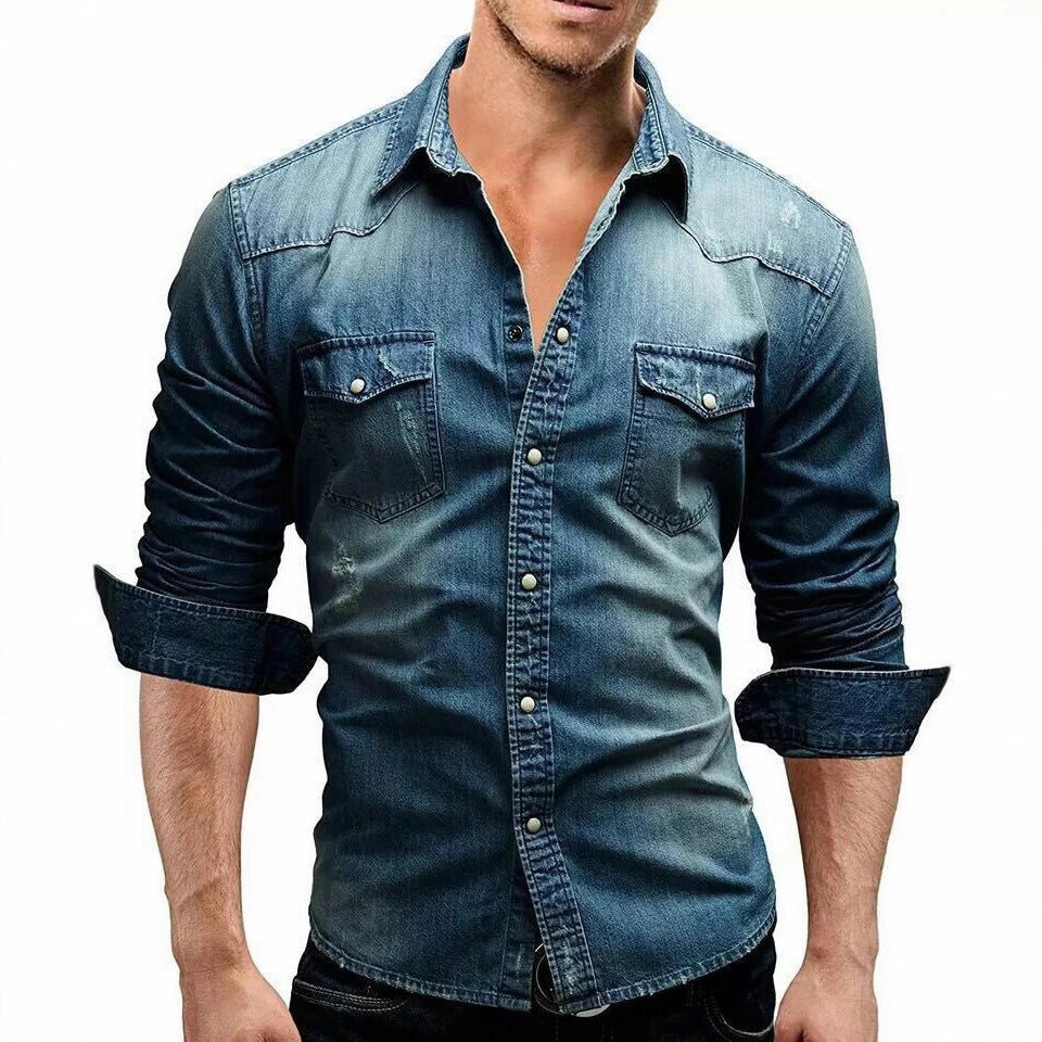 Men's Classic Denim Jacket - Casual Jacket with Lapel Collar
