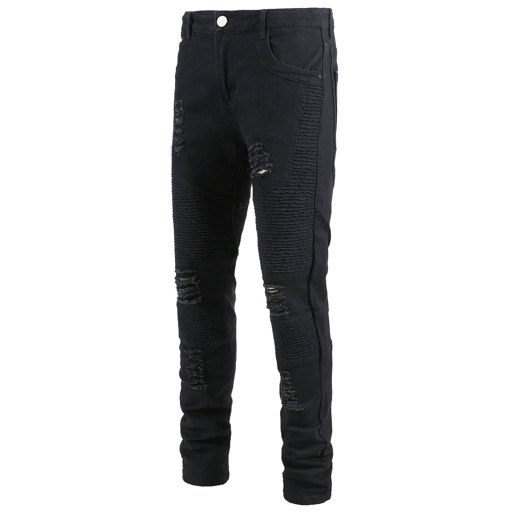 Men's Distressed Slim Fit Jeans - Stretch Ripped Denim Pants