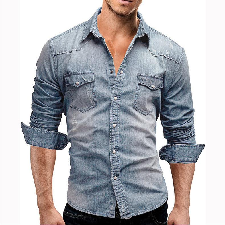 Men's Classic Denim Jacket - Casual Jacket with Lapel Collar