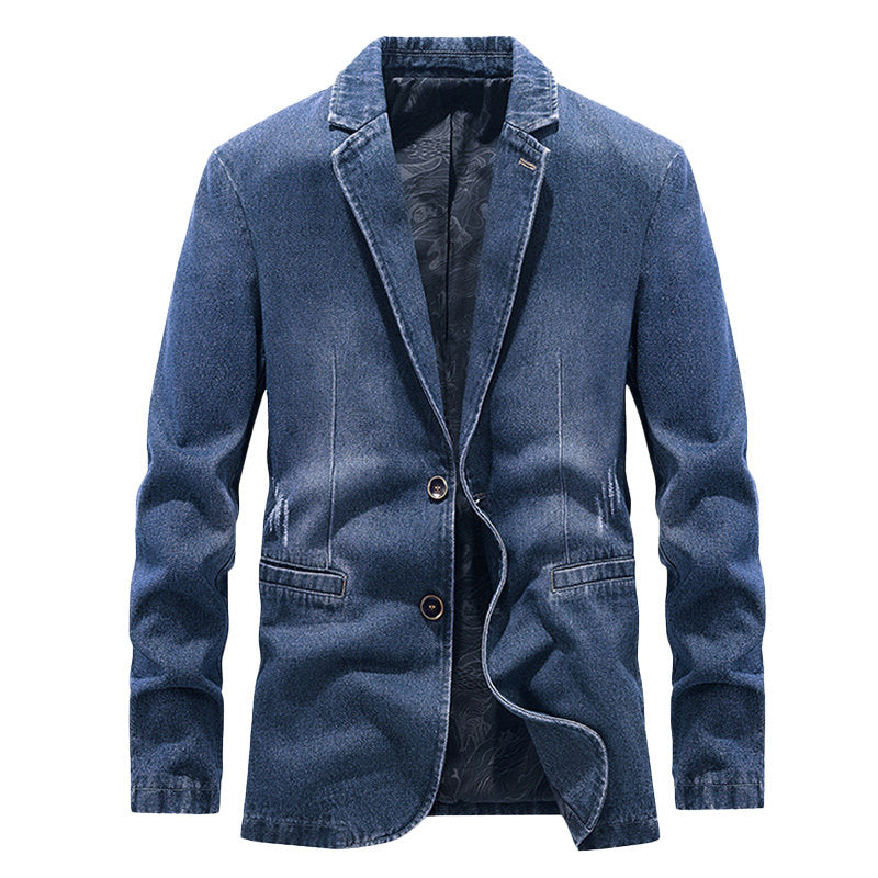 Men's Casual Denim Blazer - Loose Fit Button-Up Denim Jacket