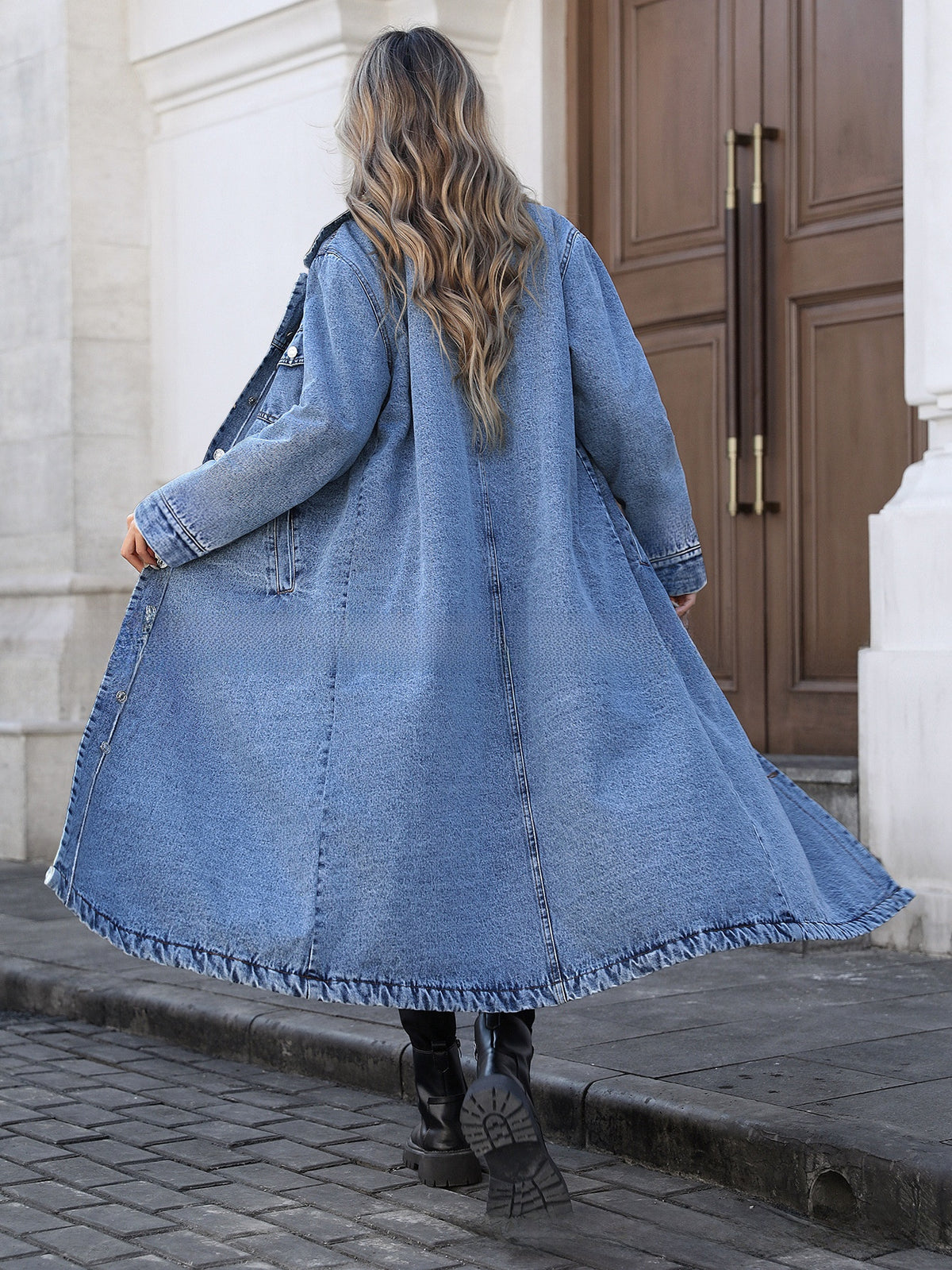 Women's Long Denim Jacket - Casual Loose Fit Denim Trench Coat