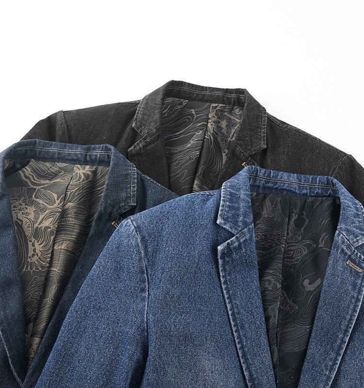 Men's Casual Denim Blazer - Loose Fit Button-Up Denim Jacket