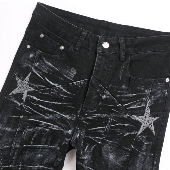 Men's Punk Slim Fit Jeans - Punk Style Slim Fit Stretch Denim Pants