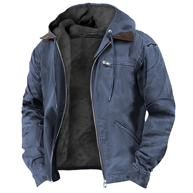 Men's Hooded Fleece Jacket - Casual Zip-Up Winter Hoodie Coat