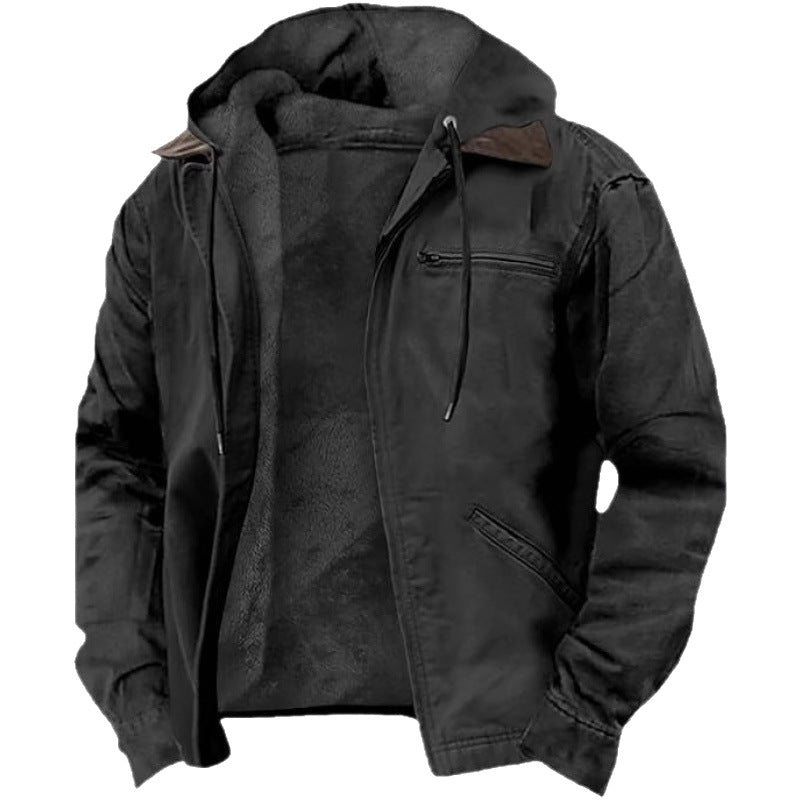 Men's Hooded Fleece Jacket - Casual Zip-Up Winter Hoodie Coat