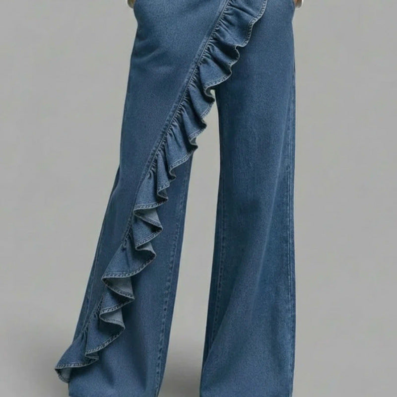 Women's Retro Vintage Loose Fit Denim Jeans - Mid Waist Casual Wide Leg Jeans
