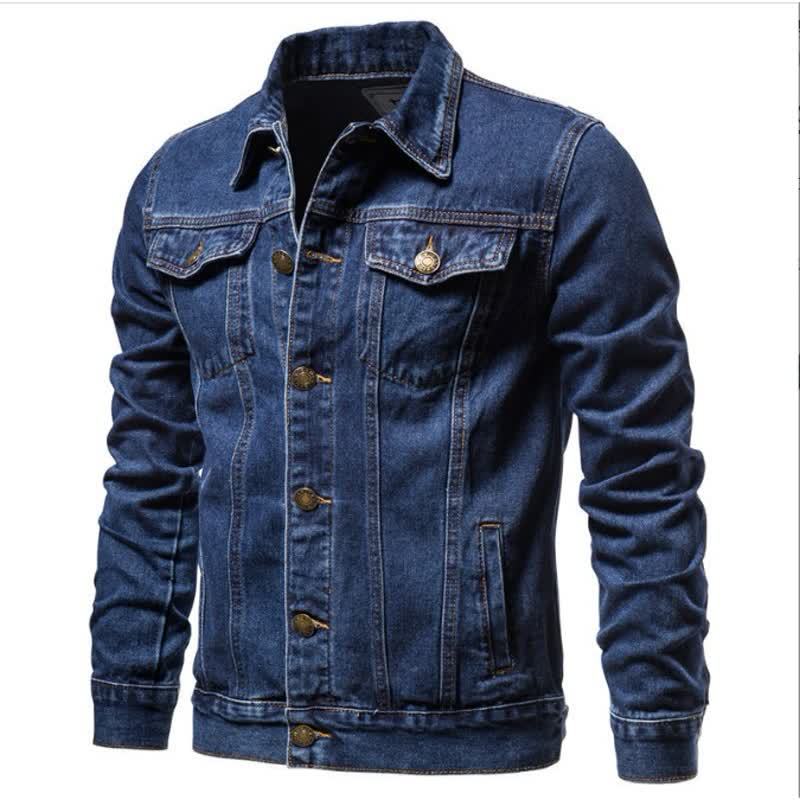 Men's Loose Fit Denim Jacket - Casual Cotton Trucker Jacket with Utility Pockets
