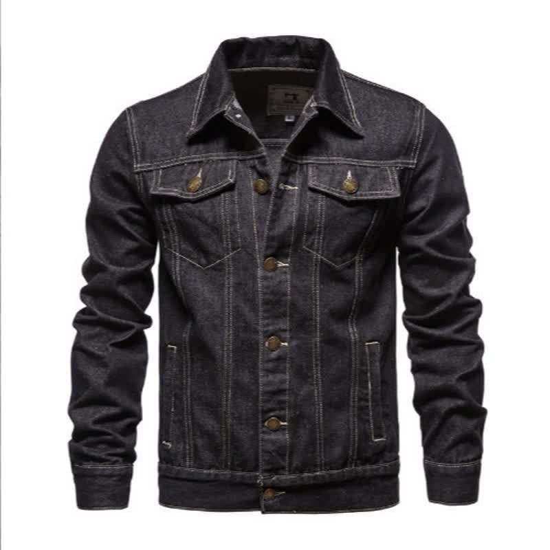 Men's Loose Fit Denim Jacket - Casual Cotton Trucker Jacket with Utility Pockets