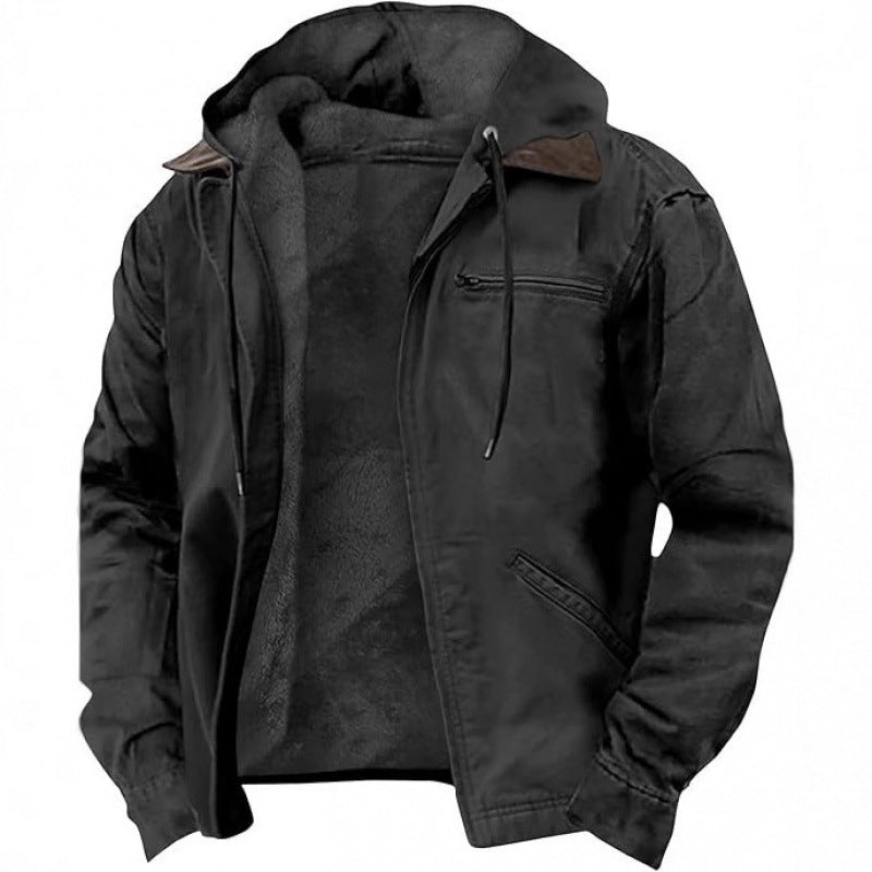 Men's Hooded Fleece Jacket - Casual Zip-Up Winter Hoodie Coat