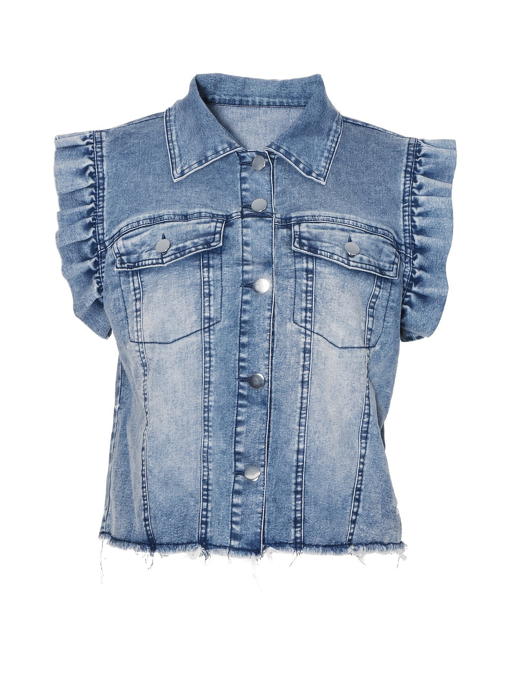 Women's Denim Vest - Casual Button Front Sleeveless Jean Jacket