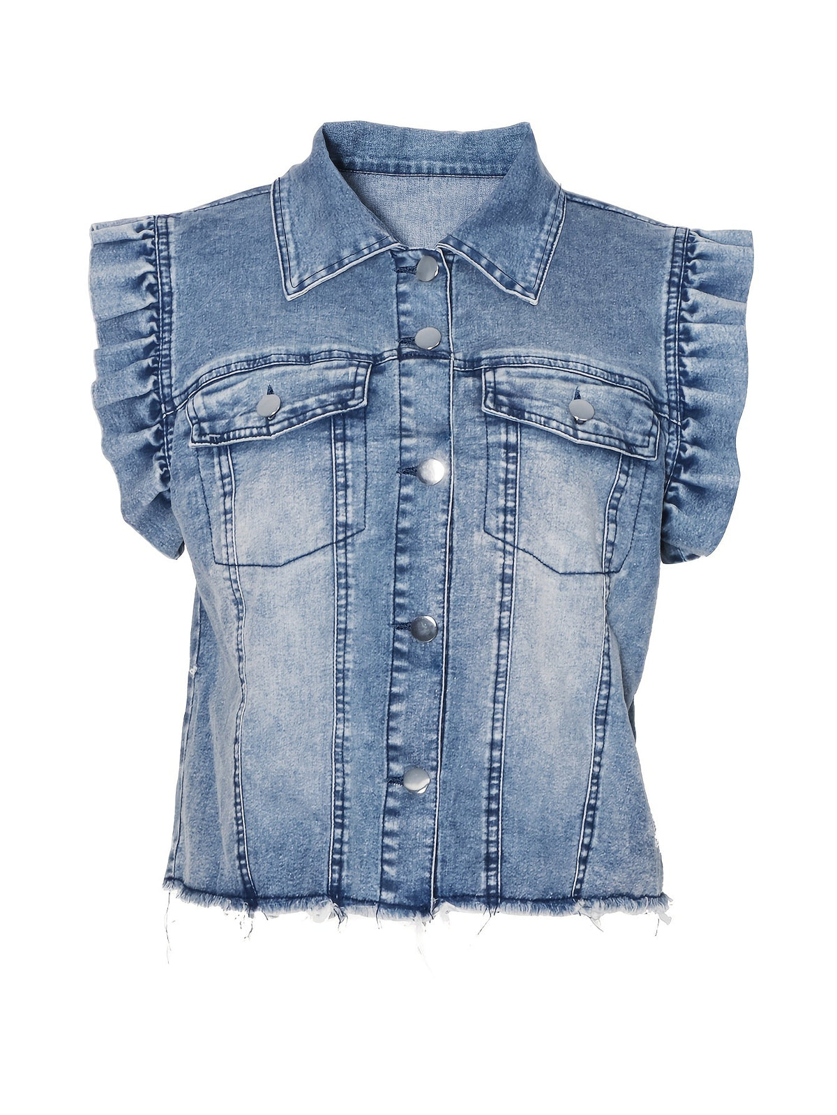 Women's Denim Vest - Casual Button Front Sleeveless Jean Jacket