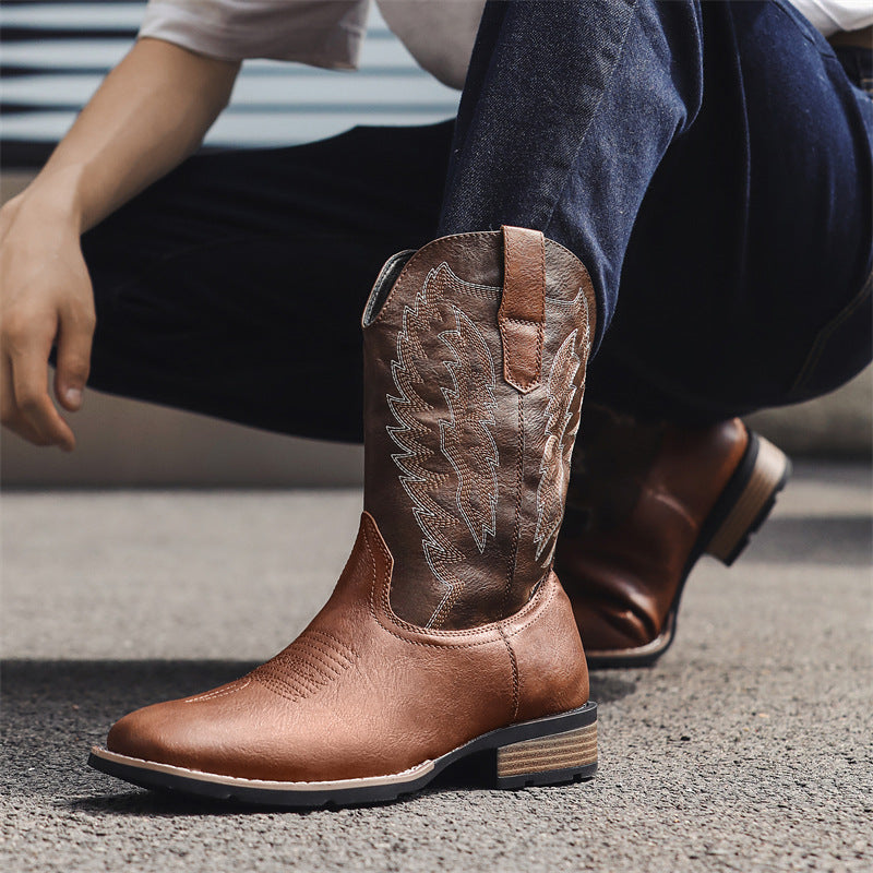 Vintage Western Cowboy Boots – Embroidered Square Toe Boots